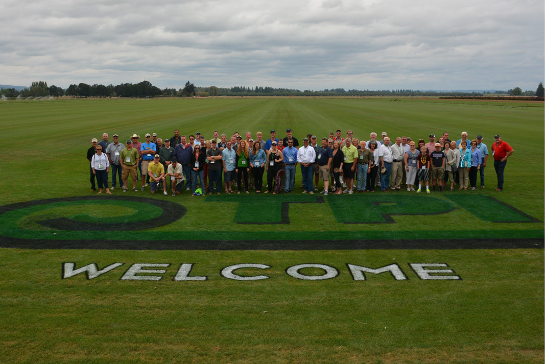 Turf Producers International Field Day, growers standing on a paddock of turf